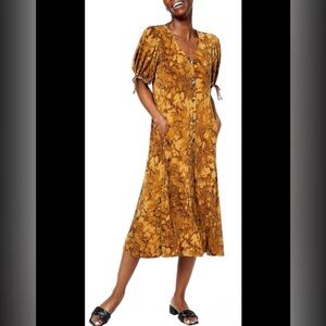 New- Elegant Brown Floral Women's Dress
